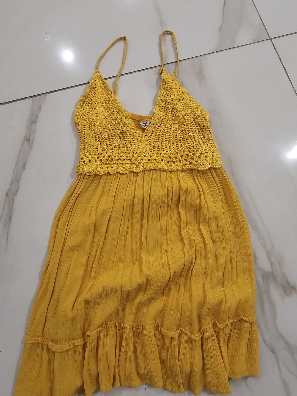 Blush Yellow Crochet Bodice Mini Dress